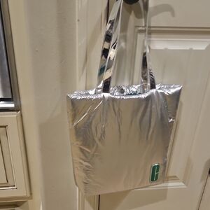 Clinique SilverMetallic Puffy Tote Bag